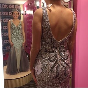 Silver Beaded Mermaid Prom Dress